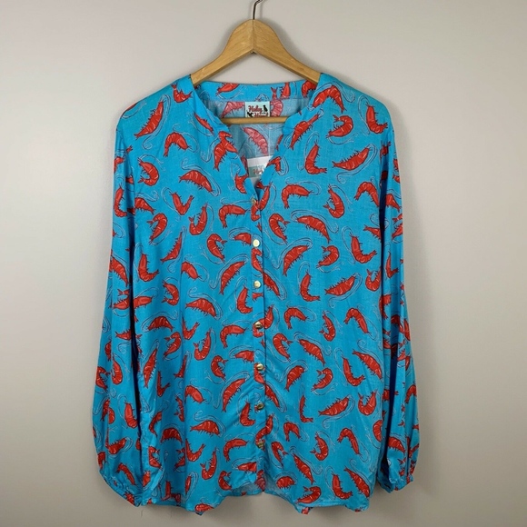 Haley & The Hound Tops - Haley & The Hound Blue Shrimp Print Stella Top